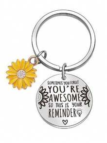 1 件/6 件/12 件/18 件励志向日葵钥匙扣礼品，励志向日葵你真棒钥匙扣礼品套装，含不锈钢钥匙扣、绿叶感谢卡、白色欧根纱礼品袋、向日葵钥匙扣、教师钥匙扣