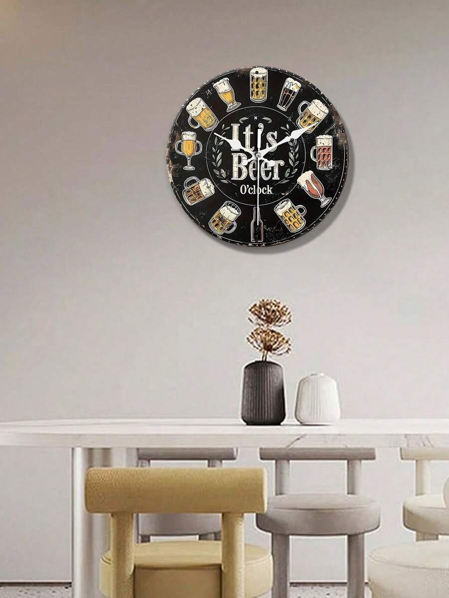 1pc 10-12 Inch Creative Beer Themed Wooden Wall Clock, AA Battery Powered, No Ticking Sound Silent Clock For Restaurant, Bar, Home Wine Themed Wall Decor, Ideal Holiday Gift (No Battery) Room Decor Clock Wall Bedroom Decor Dormitory Decor Back To School School Decor School Surprise Home Decor School Supplies