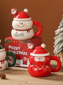 1 圣诞杯陶瓷杯带盖勺大容量马克杯礼物平安夜礼物学生水杯圣诞纪念咖啡杯创意圣诞雪人杯葫芦陶瓷杯牛奶杯圣诞早餐杯带勺圣诞礼物400ml - 彩色 - 查看 4