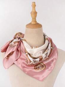 1pc Women's Light Pink Printed Satin Square Scarf, Fashionable Outdoor Headband Or Hair Scarf Suitable For Spring/Summer Season Bandana,Hair Band,Head Band Ideal For Dressing Up Your Look Winter Fall  Paisley    Boho    Polyester - 粉色 - 查看 9