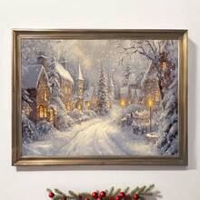 1 件复古圣诞墙画圣诞雪村夜空星星海报帆布印刷现代冬季家居装饰冬夜帆布墙画山村装饰画，房间装饰，客厅，家居装饰，圣诞海报 - 彩色 - 查看 6