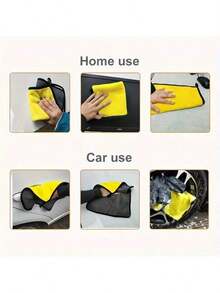 Set de 5 paños de limpieza de felpa de coral de doble cara de fibra ultrafina - Toallas reutilizables de alta absorción, diseño de dos colores (amarillo y negro), forma cuadrada adecuada para el hogar, la cocina, el coche, el baño, la limpieza de vidrios, paños de cocina