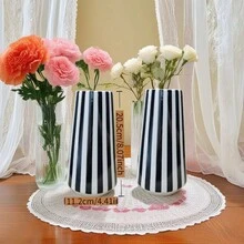 Vaso de cerâmica minimalista, vaso de flores listrado preto e branco