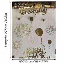 1pc Black & Golden Birthday Table Runners With Balloons, Fireworks & Stars Design - 28x275cm Rectangular Polyester Party Decor For Birthdays, Thanksgiving, Festive Celebrations, Birthday Party Decorations, Celebration Accessory, Elegant Decoration, Smooth Texture, Lightweight Construction, Home Decorators