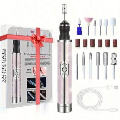 12 头电动指甲打磨机套装，多功能美甲钻，USB 充电式 - 适用于厚指甲指甲打磨机，专业 4 速电动指甲锉，指甲抛光护理塑形工具，美甲工具，送给女性的绝佳礼物，高品质且价格实惠的产品