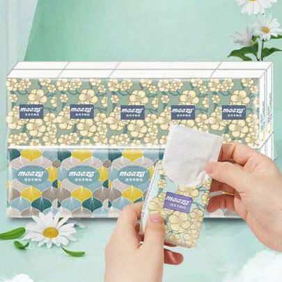 10张/包迷你纸巾手帕纸（随机提供2种包装款式，不影响产品质量），便携式餐巾纸，5张/包3层加厚，适用于圣诞节、万圣节、情人节、母亲节、厨房、餐饮、旅行、返校