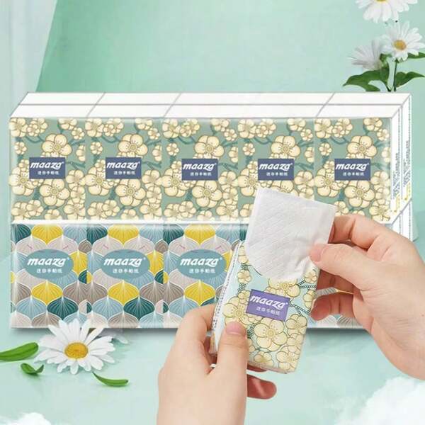 10pcs/Pack Mini Tissue Handkerchief Paper (2 Packaging Styles Randomly Provided, No Impact On Product Quality), Portable Napkins, 5pcs/Pack 3-Ply Thickened, Suitable For Christmas, Halloween, Valentine's Day, Mother's Day, Kitchen, Dining, Travel, Back To School