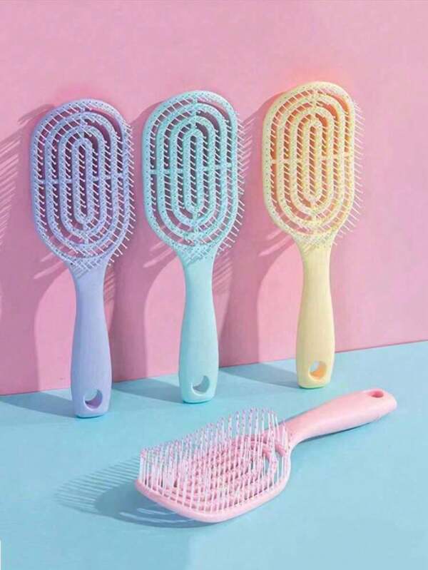 1 pieza Peine rosa de mango largo para mujeres con diseño de costilla calada, antiestático, desenredante para uso en húmedo y seco, voluminizador, herramienta para el peinado