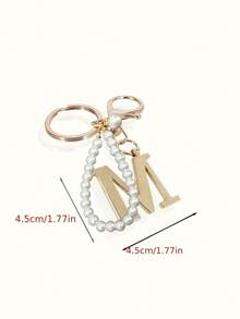 高级优雅金色珍珠字母钥匙扣，字母A-Z立体吊坠，优雅珍珠链闪钻（可根据个人喜好拆卸）时尚合金钥匙扣圈，耳机挂件，背包吊饰汽车钥匙扣 - 金色 - 查看 5