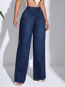 Vaqueros anchos sueltos y versátiles de mujer con diseño de bolsillos Jeans casuales sueltos y de moda diaria Jeans Pantalones - Azul - Ver 2