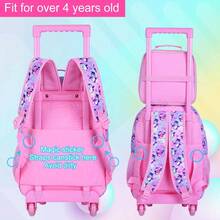 3PCS Penguin Rolling Backpack For Girls, Kids School Backpacks With Wheels, UV Printed Roller Wheeled Bookbag Set With Lunch Box