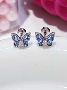 2 Stücke/Set zarte rosa, weiße, blaue Schmetterling Titan Stahl Hypoallergene Ohrknorpel Ohrstecker, funkelnde zweifarbige Schmetterling Titan Stahl Ohrclips Ohrringe, 20G Gewindeohrringe mit Strass