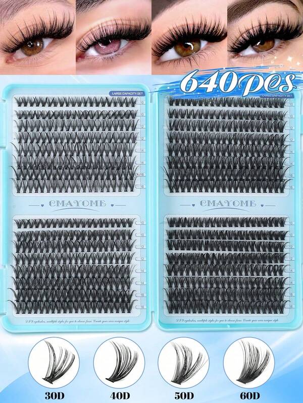 640/800 Pcs D Roll Large Capacity, Large Capacity Eyelash Book, Eyelash Extension Kit 10D+20D+30D+40D +50D+60D+80D/50D+60D+80D+100D Natural Eye Makeup, False Eyelashes 10-16Mix Waterproof Chemical Fiber Mink Hair, 3D Single Eyelash Bundle, Easy To Carry, Reusable, Suitable For Daily Going Out, Holidays, Daily Makeup, Cosplay Eyelashes, Full Makeup And Daily Wear