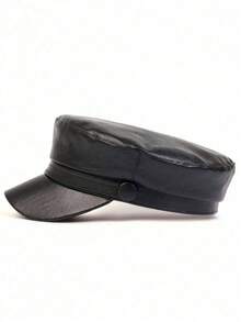 Classic Versatile Simple Solid Color PU Leather Beret Hat - Burgundy - Xem 3