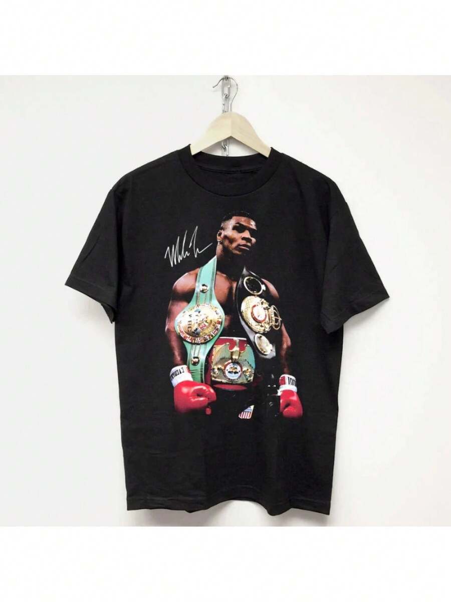 Men  Size  Mike Boxing Printed Cotton T-Shirt Unisex Men Women Causal Tyson Tops Summer Round Neck Short Sleeve Graphic Tee Big S-4XL  Men Size L-3XL - màu đen - Xem 1