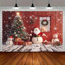 2D 1pc Christmas Backdrop - Santa Claus, Snowman, Christmas Tree, Gifts, Wreath & Cabin Pattern, No Power Needed, Durable Polyester Material, Indoor/Outdoor Holiday Party, Photo Booth, Home Decor, Cozy Winter Scene, 2D Flat Design, Suitable For Christmas Celebration & Warm Atmosphere
