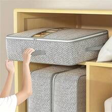 1件家用无纺布柔软布艺收纳袋，无钢架毛毯收纳袋，床底收纳袋，衣物毛毯收纳袋，移动整理大容量收纳盒，适用于柜子，旅行，学校，学校用品，可折叠收纳袋，衣服，毛毯，收纳袋，透气拉链收纳袋，适用于卧室收纳袋带透明窗口