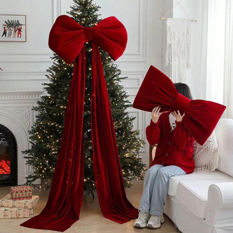 Fluffy Large Velvet Christmas Bows Giant Christmas Bows For Backdrop Party Room Wall Decor Christmas Tree Decoration