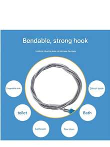 1pc Steel Wire Drain Cleaner, Bathroom Pipe Cleaning Tool, Flexible Steel Wire Sink Drain Clog Remover, Toilet Blockage Unclogging Manual Plunger, Spring Drain Cleaning Tool, Manual Drain Unclogger - Silver - View 11