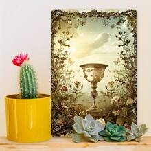 1pc Vintage Golden Glow Chalice Iron Sign - 8x12 Inch Elegant Home Decor With Ornate Floral Design, Perfect For Dining Room, Meditation Space, Or Thanksgiving Season Décor, House Decor, Perfect For Room Decor - White - View 6