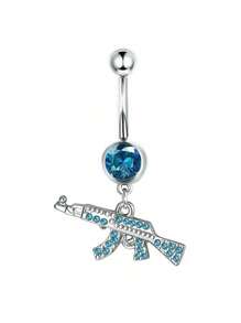 Blue Stainless Steel CZ Heart Dragon Butterfly Navel Belly Button Ring Piercing Jewelry For Women