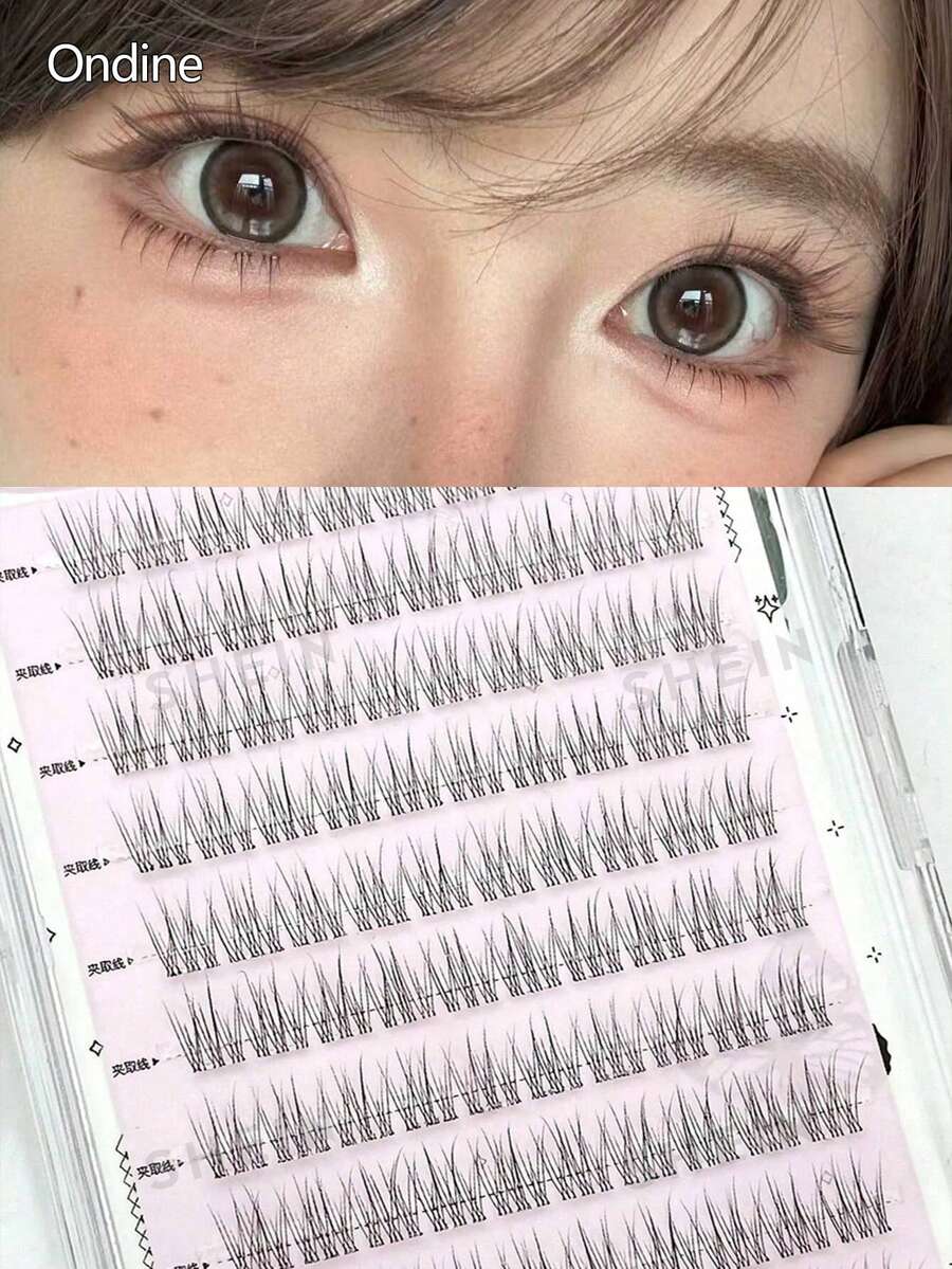 Ondine 100片无胶假睫毛自然懒人三部曲恶魔尾分段睫毛仿真C卷翘单簇大容量拉丝新手睫毛簇 - C - 查看 1