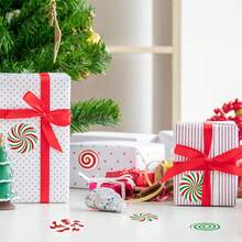 500 piezas/Rollo Pegatinas de Caramelos Navideños - Calcomanías redondas con temática navideña para envolver regalos y manualidades DIY - Decoraciones navideñas autoadhesivas