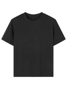 1 Pack Girls Casual Printed Crew Neck Short Sleeve T-Shirt Summer Student Youth Clothing - 黑色 - 查看 2