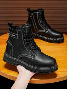 Men's High-Shine Pure Black Elevator Boots With Thick Soles Oxford And Dress Boots Big Size - Black - View 3