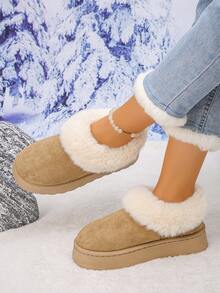 1 双厚底保暖内衬青少年雪地靴，适合室内外穿着，防滑，休闲，秋冬 - 卡其色 - 查看 5