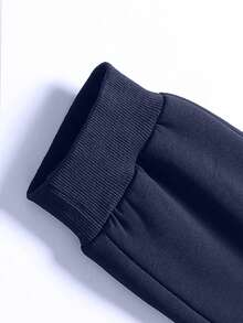 男士加厚纯色宽松运动裤，带口袋和抽绳，适合健身、运动和户外活动，秋冬季穿着 - 藏蓝色 - 查看 5