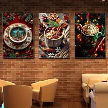1/3pcs Christmas Themed Gourmet Coffee Canvas Art Oil Painting Nordic Style Wall Decoration, Optional Wooden Frame, Featuring Hot Chocolate, Cinnamon And Pine Cones - Very Suitable For Living Rooms, Bedrooms, Offices, Coffee Bar Decoration, Etc