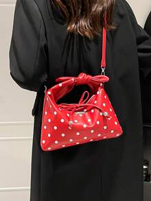 Sirith 时尚波点手提包女百搭单肩斜挎包复古蝴蝶结装饰抽绳新月包 - 彩色 - 查看 12