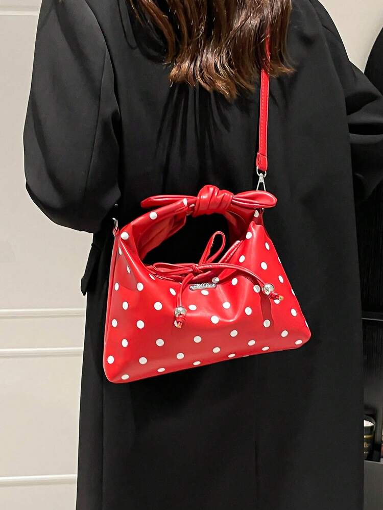 Sirith 时尚波点手提包女百搭单肩斜挎包复古蝴蝶结装饰抽绳新月包 - 彩色 - 查看 11