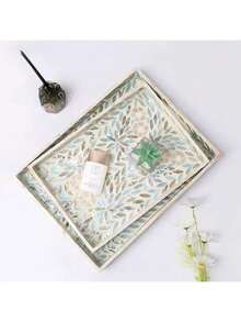1pc 13.8"/15.7" Rectangular Black Pearlescent Mother-Of-Pearl Tray, Luxurious Natural Shell, Living Room Bathroom Kitchen Utility Organizer Dish Makeup Coaster Tea Table Fruit Plate Party Decor - Black - View 17