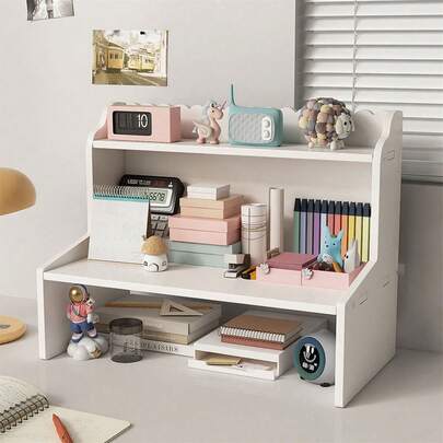 1pc Baby Desktop Storage Rack , Multi-Layer Home Dormitory Desk Storage Rack, Double-Layer Movable Height-Increasing Rack, Decorate Your Baby's Room, Living Room, Bedroom, And Keep The Desktop Tidy