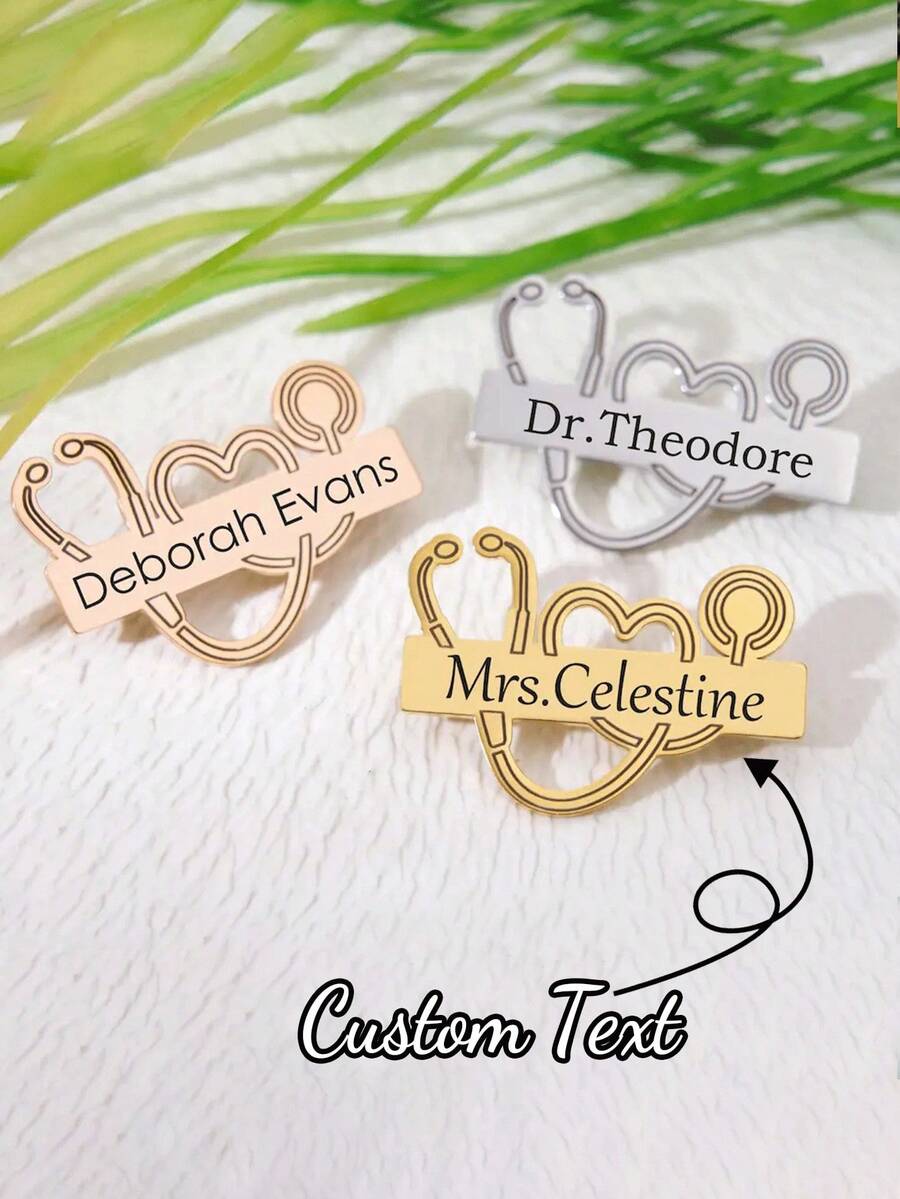 [Personalizado] Broche de placa de identificación de acero inoxidable personalizado para mujeres, insignia de médico o enfermera, regalo personalizado del Día de la Enfermera, insignia de graduación de la escuela de medicina personalizada, broche de estetoscopio personalizado