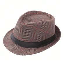 Sombrero Fedora a cuadros para hombre, sombrero de jazz para caballero, ocio, primavera/verano, para mediana edad y ancianos, sombrilla artística, sombrero de cubo para PCZ3 - Negro - Ver 8