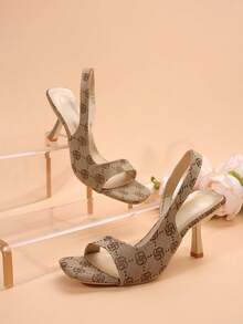 女士方头系带露趾凉鞋，新款缎面优雅高跟鞋女士黑色细高跟凉鞋，优雅露趾高跟鞋，适合夏季 - 卡其色 - 查看 4