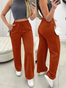 Promotion Women's High-Waisted Wide-Leg Pants With Pocket - Burnt Orange - View 1