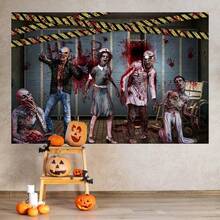1pc Halloween Party Backdrop Banner - Scary Zombie, Bloody Handprints, Asylum Background - Multipurpose Indoor/Outdoor Decor, Photo Backdrop, Scene Setter, Halloween Party Decoration - Multicolor - View 5