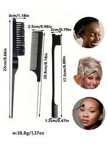 3pcs Black Hair Styling Brush Set, Daily Fluffy Brush, Teasing Brush, Edge Brush And Densely-Toothed Comb