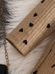 2 件套女婴心形印花泡泡袖上衣 + 纯色松紧腰裤，可爱户外休闲装，柔软舒适，适合 0-1-2-3 岁，6-9 个月，户外、休闲、日常、节日礼物、派对 - 黑色 - 查看 3