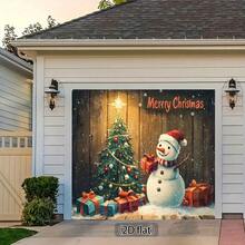 1pc Christmas 2D Polyester Backdrop, Snowman & Tree Design, With Gift Box, Holiday Photography Background, Seasonal Decor - No Electricity Required, Christmas Decoration