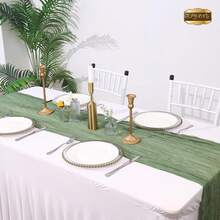 5pcs Ruched Table Cloth, 35*71 Inches, Cheese Cloth, Suitable For Wedding, Reception, Bridal Shower, Party, Birthday, Daily Dining Table & Chair Decor - Multicolor - View 3