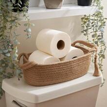 Decorative Toilet Paper Basket Beautiful Bathroom Organizer For Toilet Tank Storage Decor Boho Jute Cotton Rope Bin With Tassel For Bathroom Accessories And As Shelf Decor - NaturalBrown - View 2