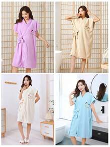 女士沐浴后浴袍，柔软舒适，适合桑拿、水疗等场合，带口袋，刺绣口袋浴袍，成人睡袍，带腰带，吸水性强，柔软舒适，是送给女性的理想礼物。浴巾、可穿戴浴巾、长袍、浴袍、浴室装饰、浴室配件、情人节礼物 - 和尚袍浴巾 - 查看 12