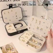 1pc PU Jewelry Storage Box, Portable Travel Jewelry Organizer, Vanity Storage Container, Multi-Compartment Travel Jewelry Display Box, Storage Gift Box, Display Box, Simple Flip Cover, Large Capacity, Suitable For Storing Rings, Necklaces, Earrings, Watches, Lipsticks And Other Accessories, Bedroom Accessories, Outdoor Travel Supplies, -Button Closure, Beautiful International Style, Suitable For Travel And Home, Ideal Gift For Girls