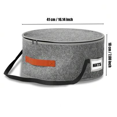OrdoVault 1pc Stylish Foldable Felt Round Hat Storage Box With Convenient Handle, Perfect For Travel & Home Organization, Ideal For Clothes, Toys, And Accessories, Space-Saving Solution For Closets, Bedrooms, And Dorms, Versatile Design For Both Men & Women, Enhance Your Home Decor While Keeping Your Essentials Neatly Stored
