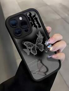 1 pieza Funda de teléfono a prueba de golpes con gráfico de mariposa inglesa negra de cobertura total de TPU, compatible con iPhone 16, 15, 14, 13, 12, 11 Pro Max y Series, resistente al agua y a los arañazos